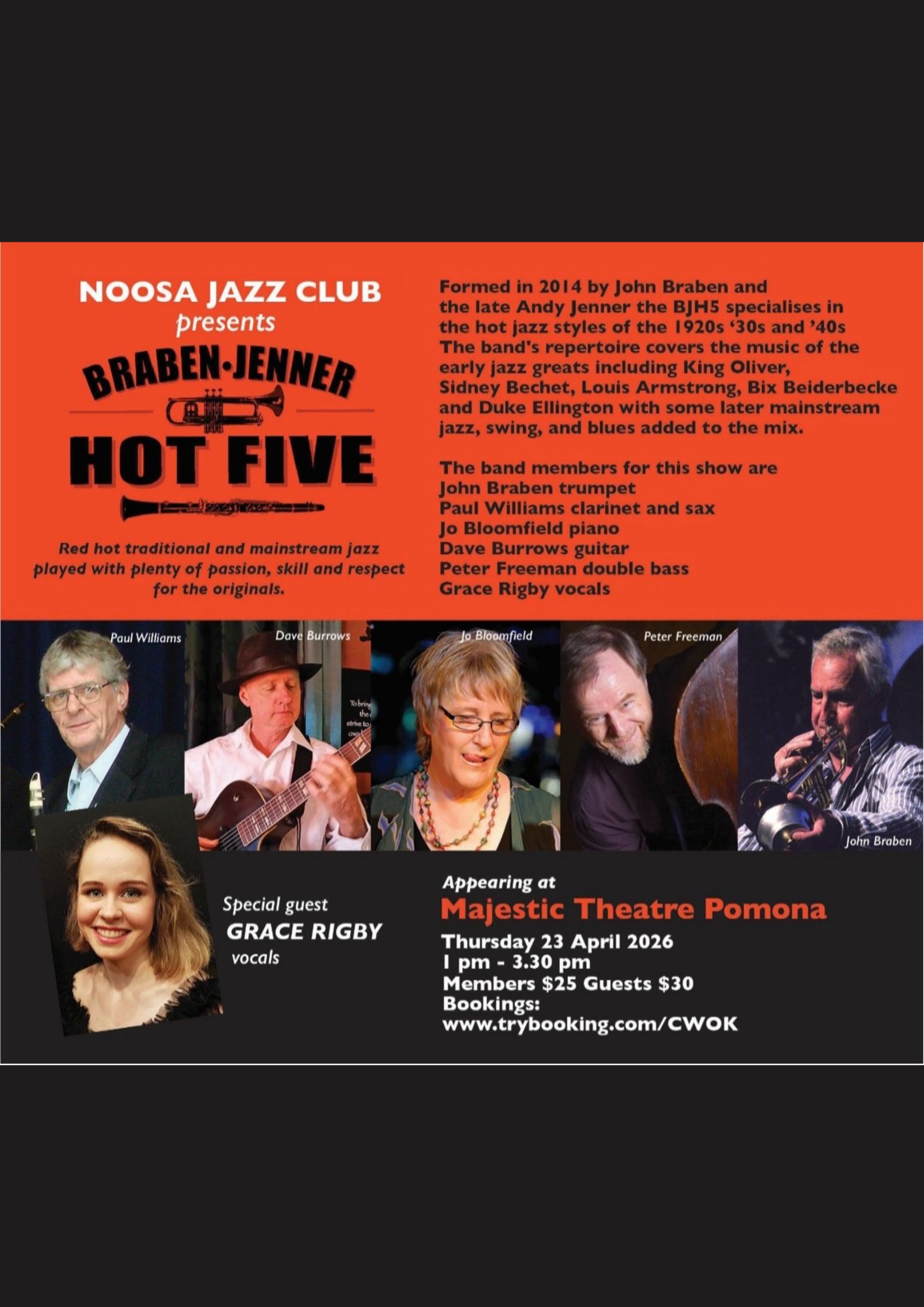 NOOSA JAZZ CLUB - The Sizzling Braben-Jenner HOT FIVE with Grace Rigby