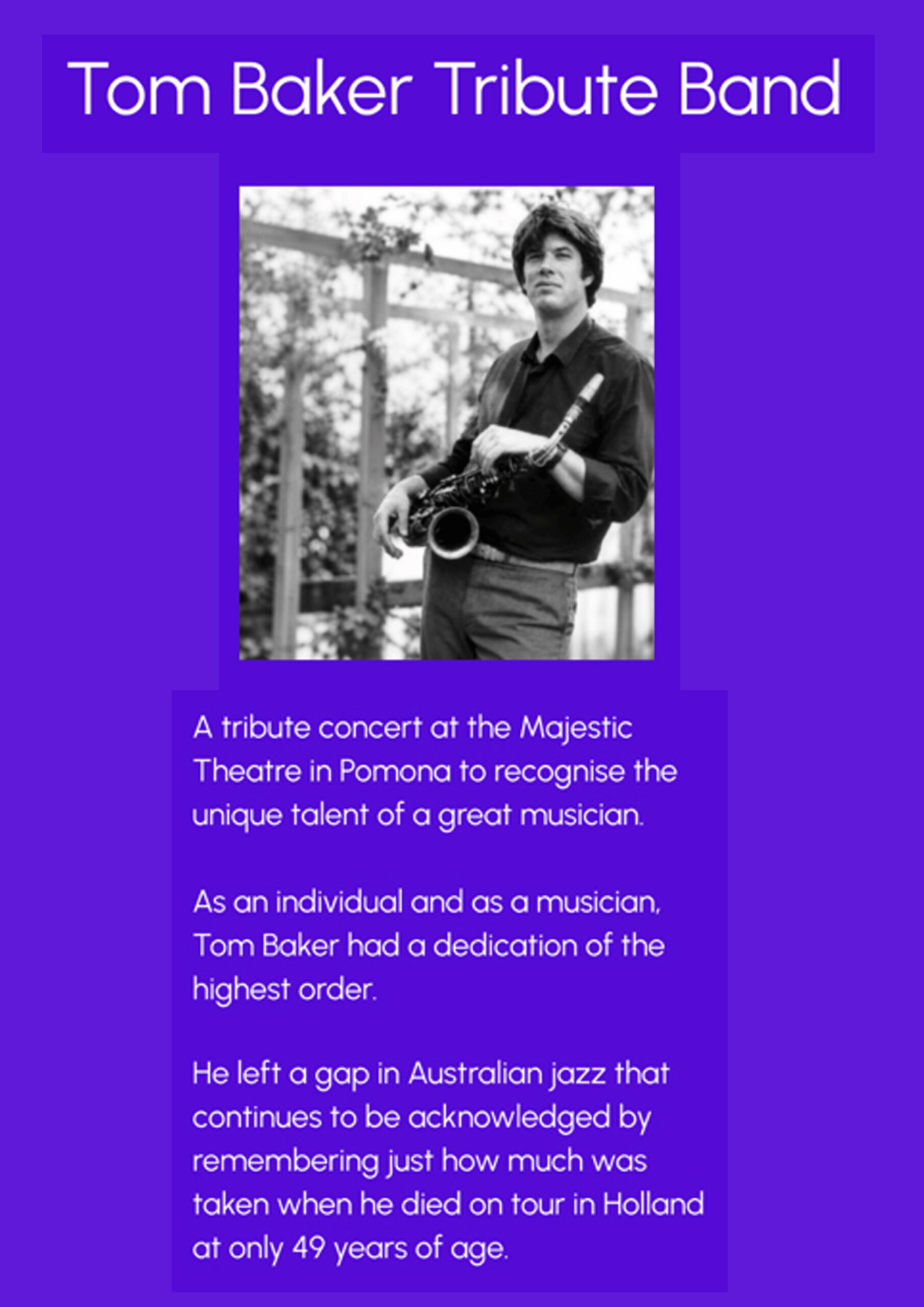 NOOSA JAZZ FESTIVAL PRESENT THE TOM BAKER TRIBUTE CONCERT